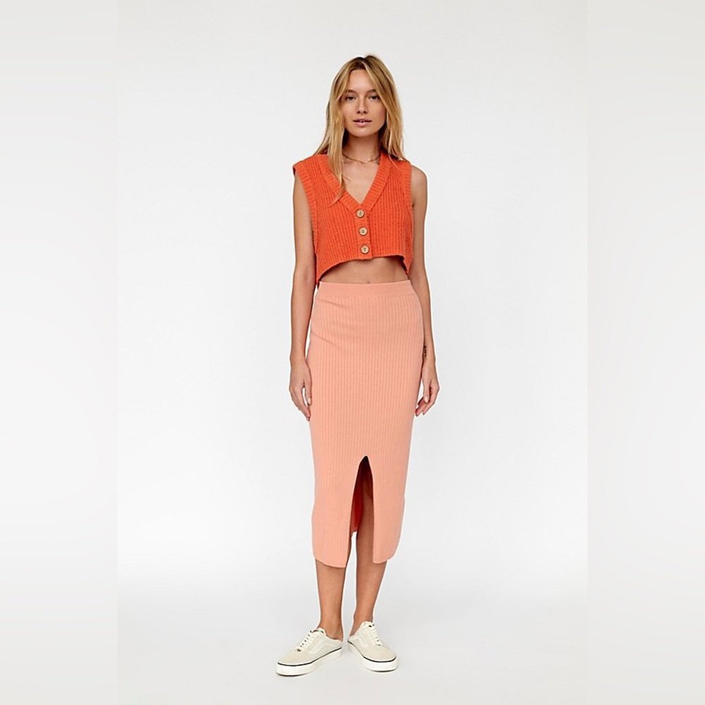 Free People Skyline Midi Skirt, dark peach, size S